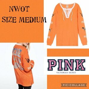 ❌SOLD❌ VS PINK LACE UP LONG SLEEVE CAMPUS TEE SHIRT HERE FOR THE BOOS BLING DOG